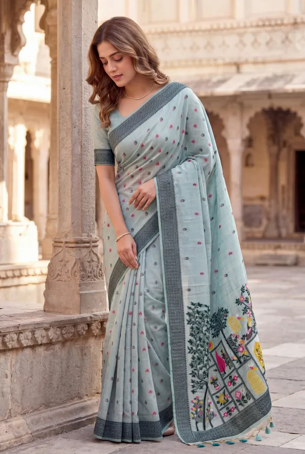 Yashira_Sky_Blue_–_Peacock_Pallu_Wedding_Special_|_Premium_Soft_Jamdani_Cotton_Saree_with_Colourful_3D_Woven_Peacock_Design_Pallu