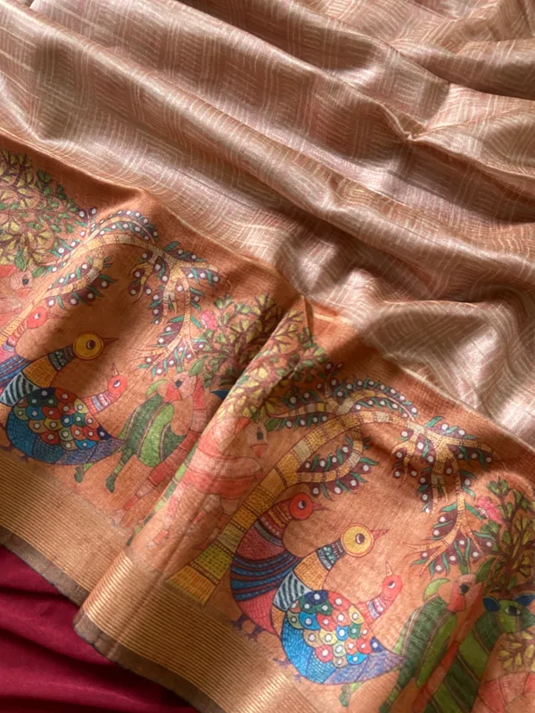 Soft_Semi_Tussar_Silk_sarees_with_Beautiful_Digital_Print_With_Attractive_Border_And_Contrast_Print_Blouse_With_Tassels