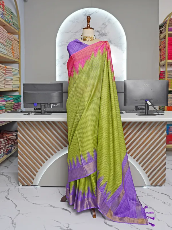 Soft_Tussar_Silk_sarees_with_Beautiful_Digital_Print_With_Attractive_Checks_Design_Saree_And_Digital_Print_Blouse_With_Tassels
