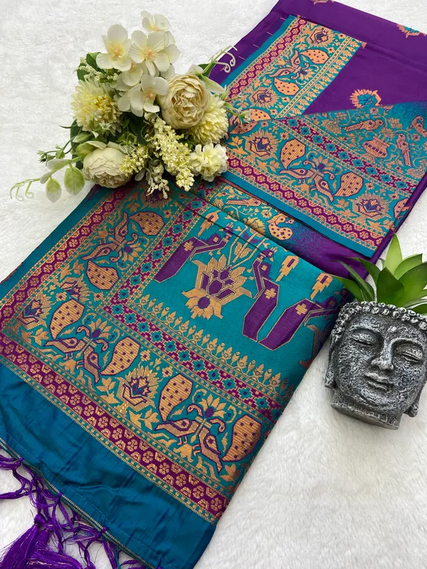 Premium_Soft_Paithani_Silk_sarees_With_Beautiful_Weaving_Pattern_With_Attractive_Rich_Pallu_And_Border_And_Weaving_Blouse_With_Tassels