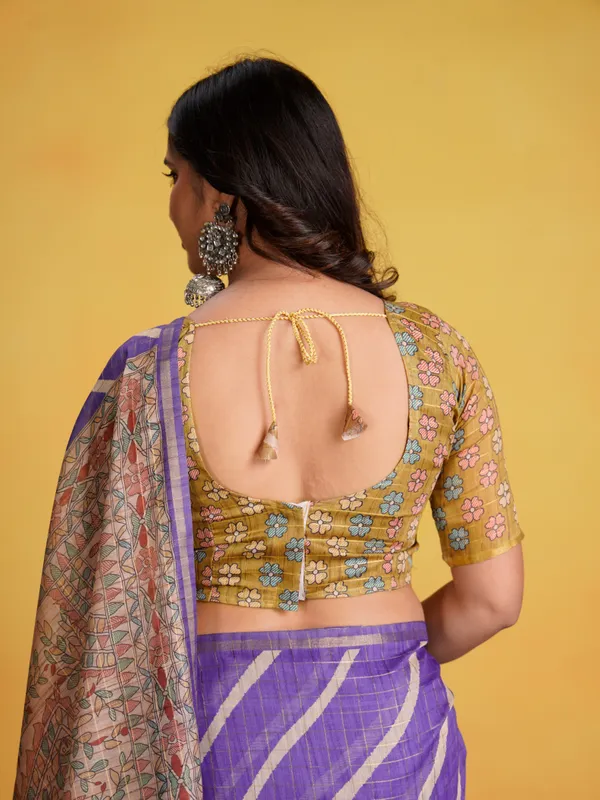 Jemisha_Mehendi_Green_&_Violet_–_Festive_Season_Special_|_Soft_Semi_Tussar_Silk_Saree_with_Digital_Print,_Border_&_Contrast_Print_Blouse_with_Tassels