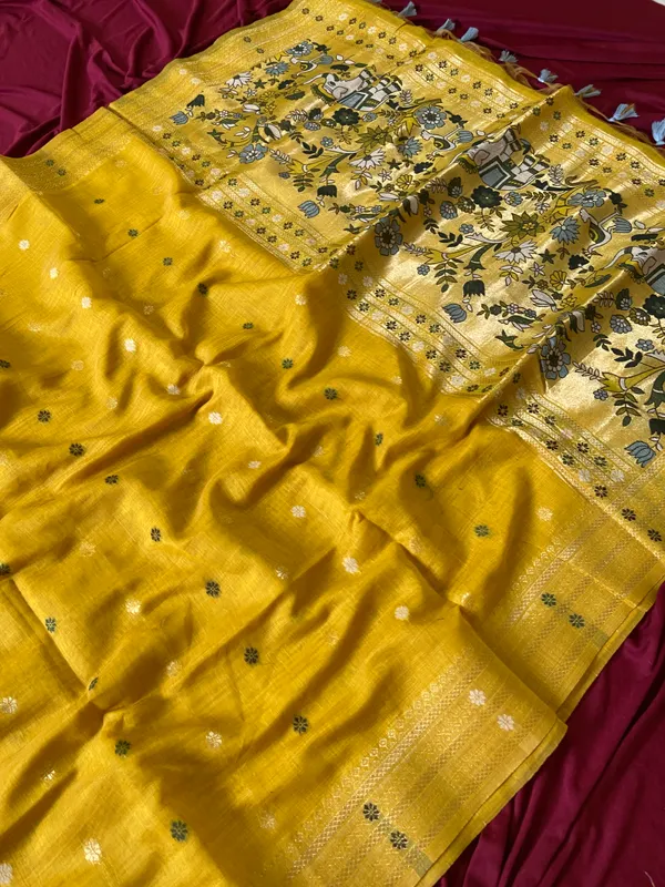Gowri_Yellow_–_Divine_Wedding_Special_|_Premium_Soft_Muga_Cotton_Paithani_Saree_with_Colourful_3D_Woven_Elephant_Design_Pallu