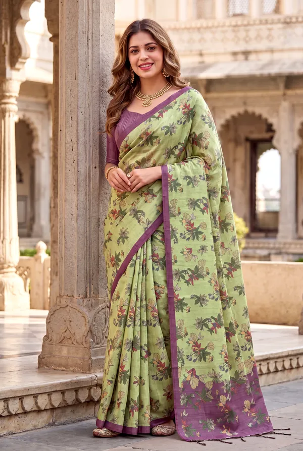 Soft_Tussar_Silk_sarees_with_Beautiful_Print_With_Attractive_Zari_Line_Saree_And_Print_Blouse_With_Tassels