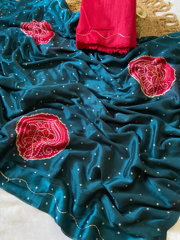 Soft_Chinon_Silk_sarees_with_Beautiful_Bandhani_Print_With_Attractive_Handwork_And_Mono_Fabric_Blouse_With_Tassels_in_new_styles_n_new_look