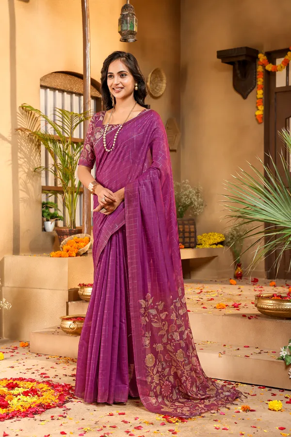 Akira_Wine_–_Bright_Diwali_Special_|_Soft_Semi_Tussar_Silk_Saree_with_Digital_Print,_Border_&_Contrast_Print_Blouse_with_Tassels
