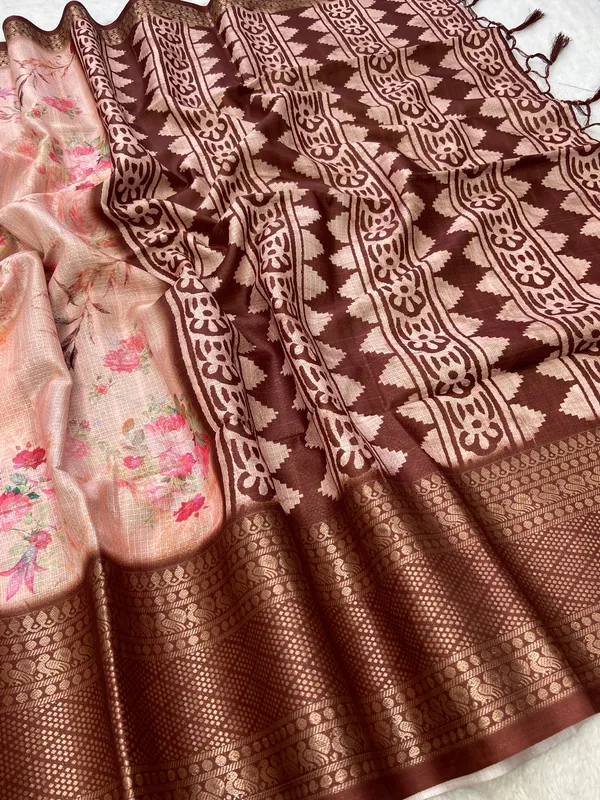 Pahal_Maroon_–_Aesthetic_Edit_for_You_|_Soft_Kota_Saree_with_Print,_Pallu_&_Contrast_Print_Blouse_with_Tassels