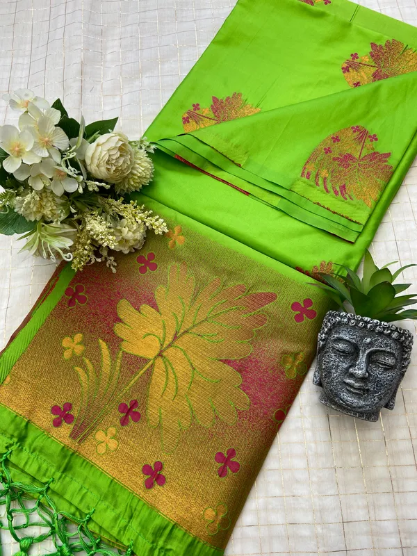 Kalyani_Parrot_Green_–_Auspicious_Wedding_Special_|_Premium_Soft_Silk_Saree_with_Weaving_Zari,_Two_Tone_Design_&_Weaving_Design_Blouse_with_Tassels
