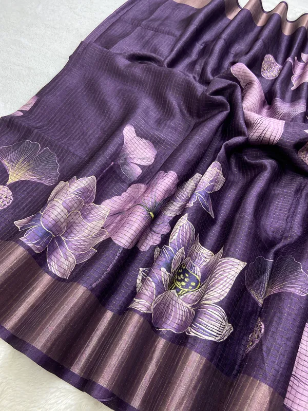 Suhasini_Wine_–_Smiling_Aesthetic_Edit_for_You_|_Soft_Tussar_Silk_Saree_with_Digital_Print,_Checks_Design_Saree_&_Digital_Print_Blouse_with_Tassels