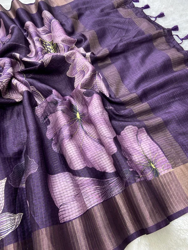 Suhasini_Wine_–_Smiling_Aesthetic_Edit_for_You_|_Soft_Tussar_Silk_Saree_with_Digital_Print,_Checks_Design_Saree_&_Digital_Print_Blouse_with_Tassels