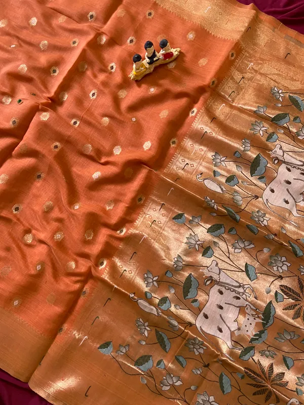 Pallavi_Orange_–_Cow_Pallu_Wedding_Special_|_Premium_Soft_Muga_Cotton_Paithani_Saree_with_Colourful_3D_Woven_Cow_Design_Pallu