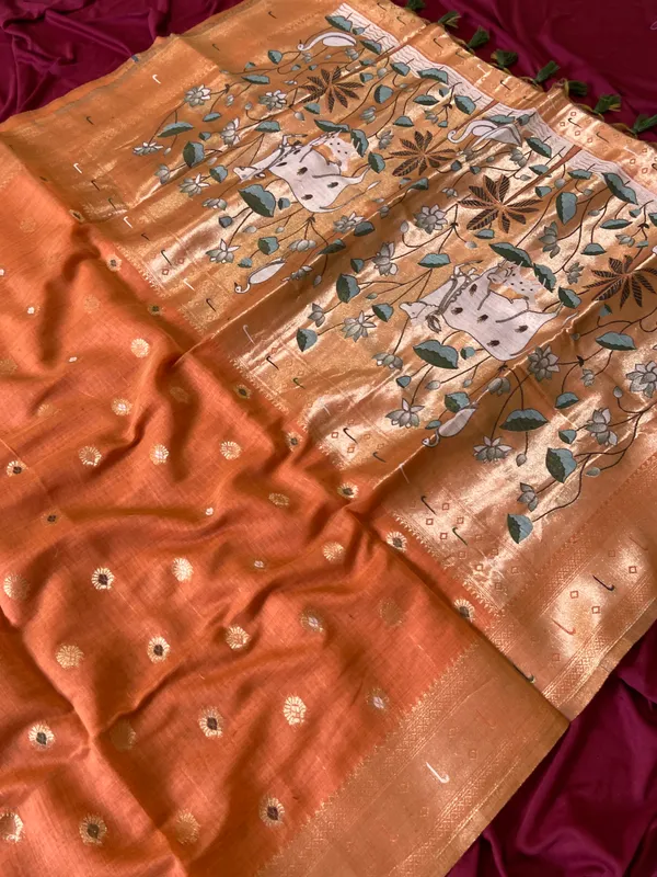 Pallavi_Orange_–_Cow_Pallu_Wedding_Special_|_Premium_Soft_Muga_Cotton_Paithani_Saree_with_Colourful_3D_Woven_Cow_Design_Pallu