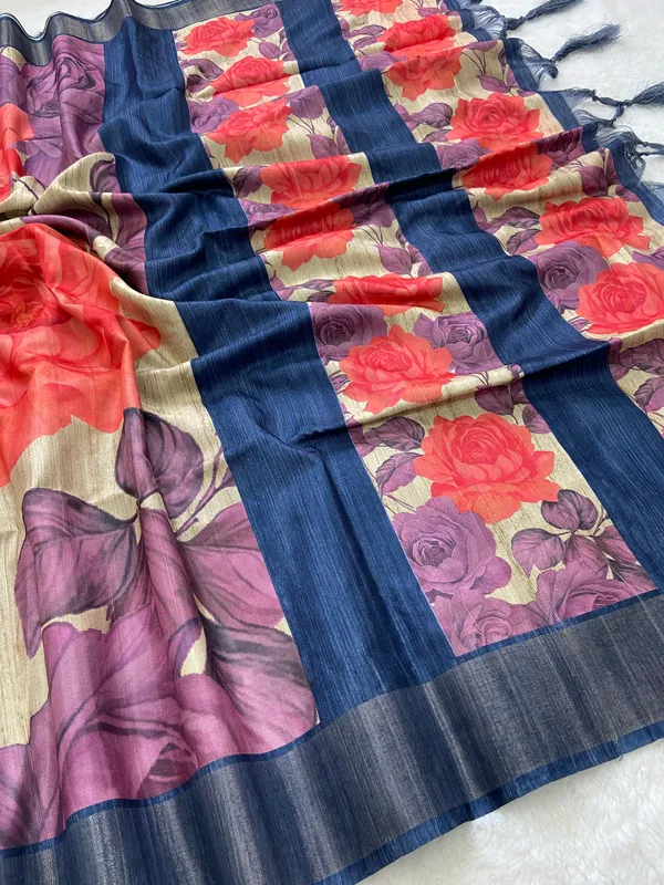 Soft_Tussar_Silk_sarees_with_Beautiful_Digital_Print_With_Attractive_Slub_Pattern_And_Digital_Print_Blouse_With_Tassels