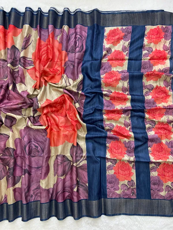 Soft_Tussar_Silk_sarees_with_Beautiful_Digital_Print_With_Attractive_Slub_Pattern_And_Digital_Print_Blouse_With_Tassels