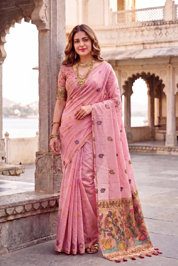 Swan_Neon_Pink_–_Swan_Motif_Wedding_Special_|_Premium_Soft_Muga_Cotton_Paithani_Saree_with_Weaving_Design_Featuring_Jungle_Theme_&_Swan_Motifs_Pallu