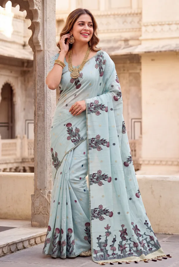 Amrusha_Sky_Blue_–_Floral_Pallu_Wedding_Special_|_Premium_Soft_Muga_Cotton_Saree_with_Colourful_Resham_Weaving_Flower_Design_Pallu