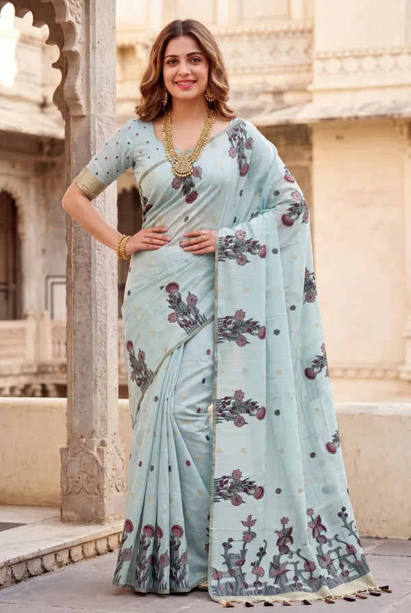 Amrusha_Sky_Blue_–_Floral_Pallu_Wedding_Special_|_Premium_Soft_Muga_Cotton_Saree_with_Colourful_Resham_Weaving_Flower_Design_Pallu