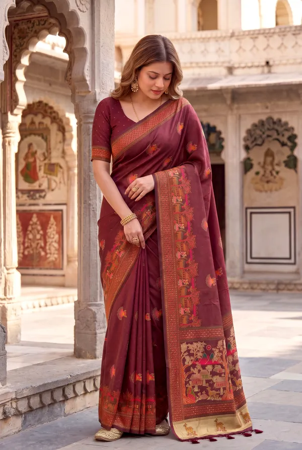 Melody_Brown_–_Melodic_Aesthetic_Edit_for_You_|_Soft_Pashmina_Silk_Saree_with_Woven_Zari_Work,_Pashmina_Design_Saree_&_Running_Blouse_with_Tassels