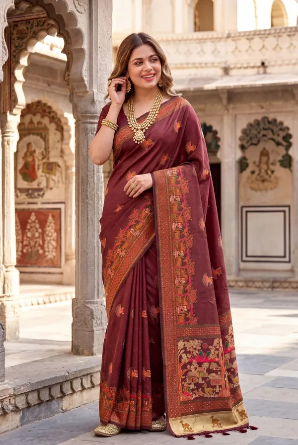 Melody_Brown_–_Melodic_Aesthetic_Edit_for_You_|_Soft_Pashmina_Silk_Saree_with_Woven_Zari_Work,_Pashmina_Design_Saree_&_Running_Blouse_with_Tassels