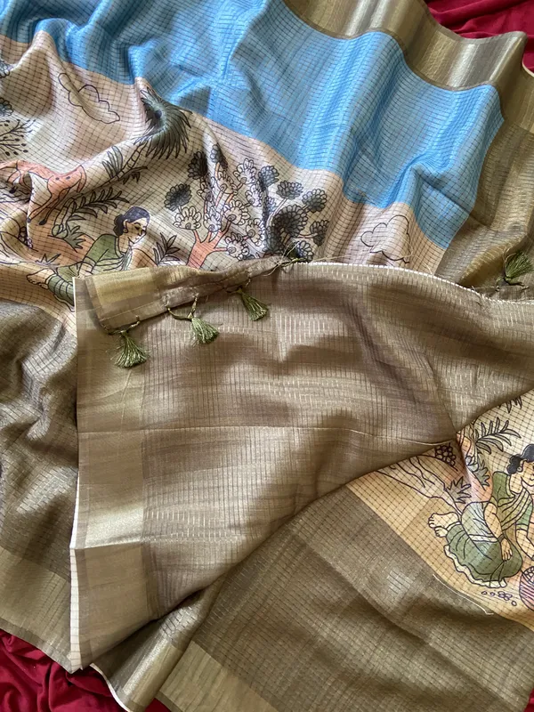 Adriana_Mehendi_Green_–_Checks_Design_Aesthetic_Edit_for_You_|_Soft_Tussar_Silk_Saree_with_Digital_Print,_Checks_Design_Saree_&_Digital_Print_Blouse