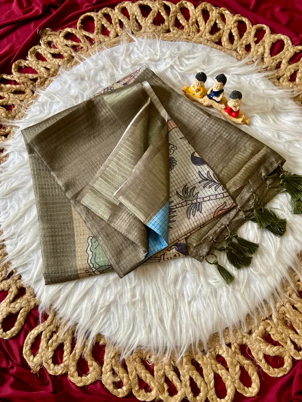 Adriana_Mehendi_Green_–_Checks_Design_Aesthetic_Edit_for_You_|_Soft_Tussar_Silk_Saree_with_Digital_Print,_Checks_Design_Saree_&_Digital_Print_Blouse
