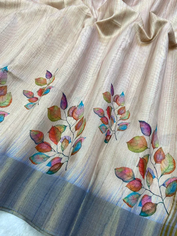 Divisha_Blue_–_Navratri_Special_|_Soft_Tussar_Silk_Saree_with_Print,_Border_&_Contrast_Print_Blouse_with_Tassels