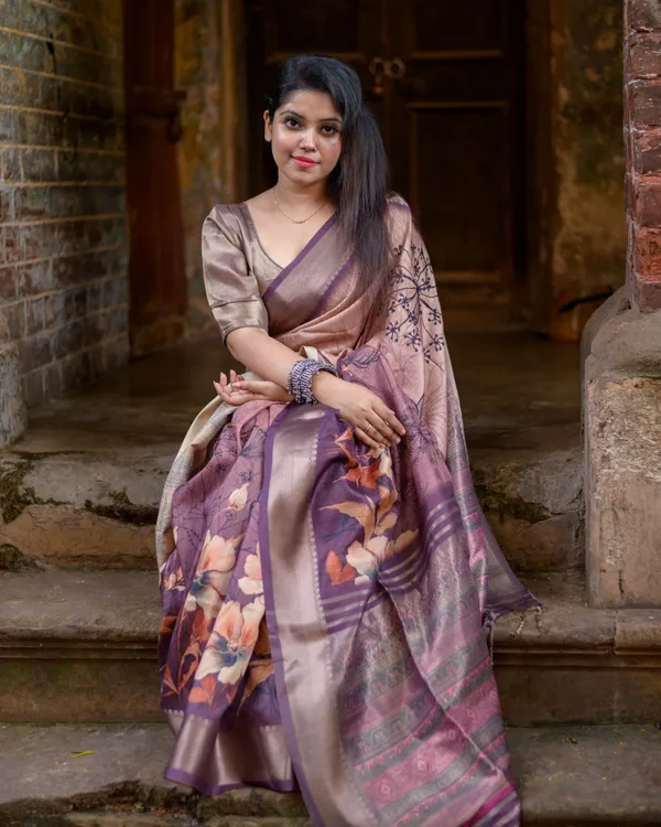 superior_desi_soft_silky_tussar_sarees_with_ombre_scheme_body_and_over_it_floral_conceptual_prints_with_kanji_woven_border_and_printed_pallu_with_tassels