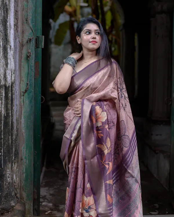 superior_desi_soft_silky_tussar_sarees_with_ombre_scheme_body_and_over_it_floral_conceptual_prints_with_kanji_woven_border_and_printed_pallu_with_tassels