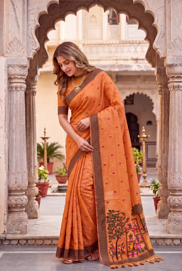 Yashira_Orange_–_Peacock_Pallu_Wedding_Special_|_Premium_Soft_Jamdani_Cotton_Saree_with_Colourful_3D_Woven_Peacock_Design_Pallu