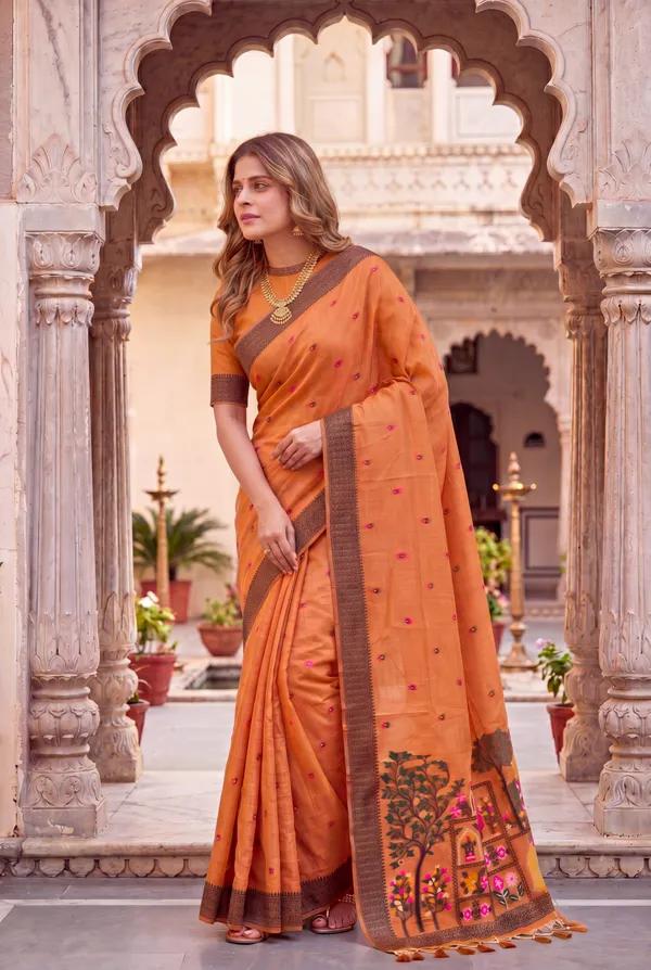 Yashira_Orange_–_Peacock_Pallu_Wedding_Special_|_Premium_Soft_Jamdani_Cotton_Saree_with_Colourful_3D_Woven_Peacock_Design_Pallu