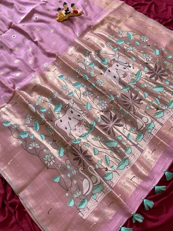 Pallavi_Neon_Pink_–_Cow_Pallu_Wedding_Special_|_Premium_Soft_Muga_Cotton_Paithani_Saree_with_Colourful_3D_Woven_Cow_Design_Pallu