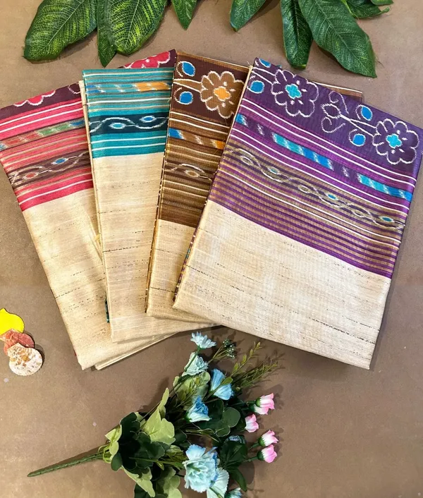Aditi_Pink_–_Boundless_Navratri_Special_|_Soft_Tussar_Silk_Saree_with_Print,_Border_&_Contrast_Print_Blouse_with_Tassels