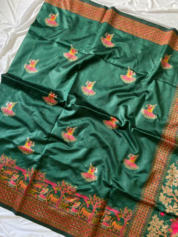 Melody_Green_–_Melodic_Navratri_Special_|_Soft_Pashmina_Silk_Saree_with_Woven_Zari_Work,_Pashmina_Design_Saree_&_Running_Blouse_with_Tassels