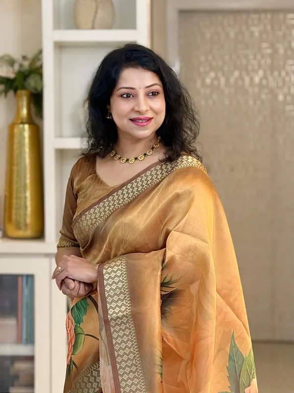 Dhriti_Coffee_Brown_–_Diwali_Special_|_Soft_Tissue_Silk_Saree_with_Digital_Print,_Border_&_Rich_Pallu,_Sequence_&_Contrast_Print_Blouse_with_Tassels