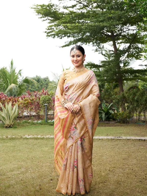 Nagma_Yellow_–_Melodic_Diwali_Special_|_Soft_Tussar_Silk_Saree_with_Digital_Print,_Zari_Line_Saree_&_Digital_Print_Blouse_with_Tassels