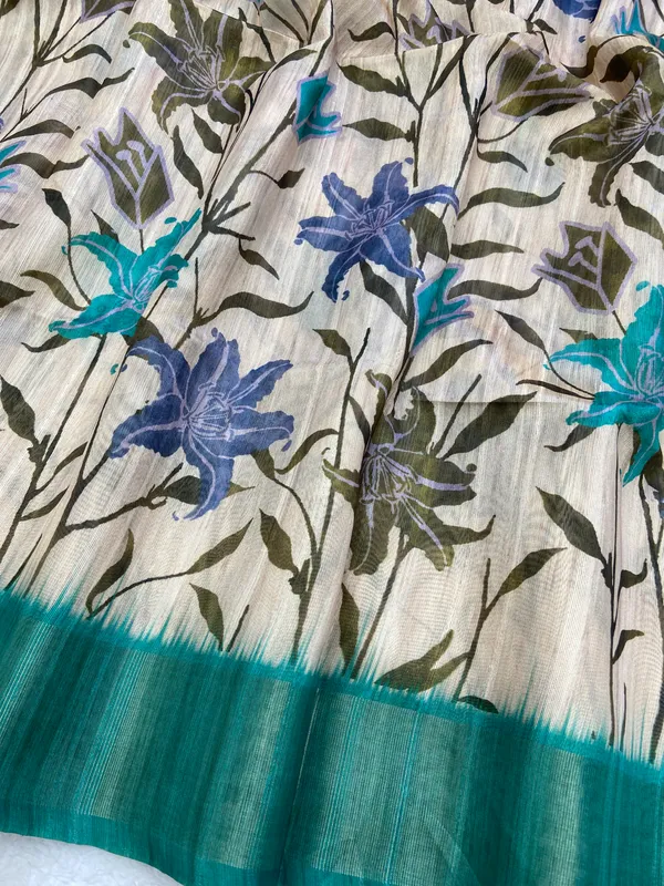 Soft_Tussar_Silk_sarees_with_Beautiful_Digital_Print_With_Attractive_Border_And_Contrast_Print_Blouse_With_Tassels