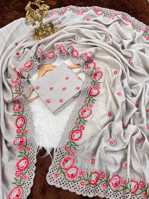 Hamsini_Grey_–_Swan_Graceful_Diwali_Special_|_Heavy_Tussar_Silk_Saree_with_Embroidery_&_Sequence_Work,_Cutwork_Border_&_Heavy_Embroidery