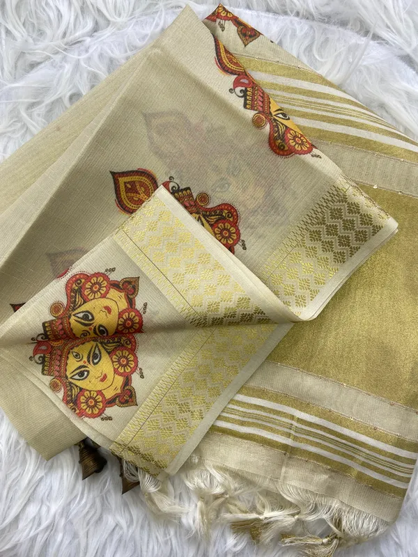 Anvika_Kali_Off_White_–_Diwali_Special_|_Soft_Tissue_Silk_Saree_with_Weaving,_Border_&_Rich_Pallu,_Sequence_&_Contrast_Print_Blouse_with_Tassels