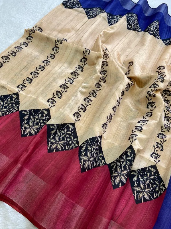 Tanya_Blue_&_Pink_–_Festive_Season_Special_|_Soft_Tussar_Silk_Saree_with_Print,_Border_&_Contrast_Print_Blouse_with_Tassels