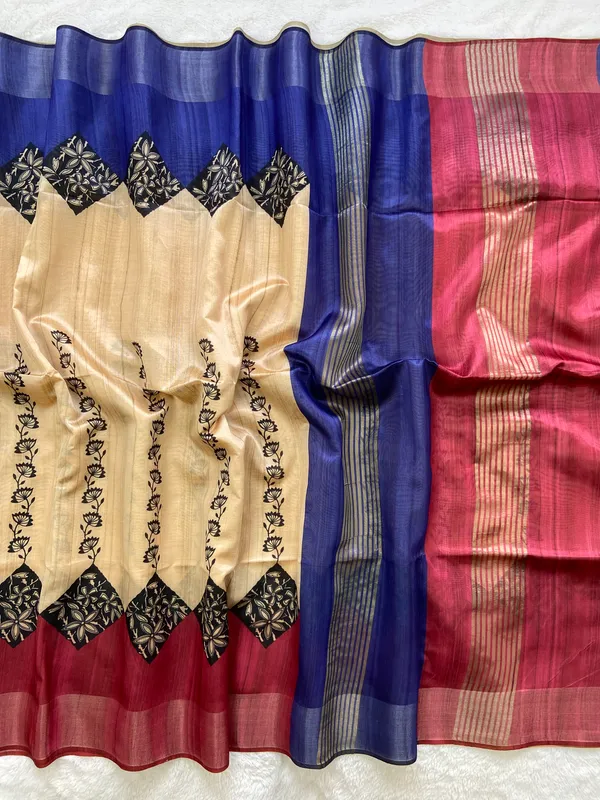 Tanya_Blue_&_Pink_–_Festive_Season_Special_|_Soft_Tussar_Silk_Saree_with_Print,_Border_&_Contrast_Print_Blouse_with_Tassels