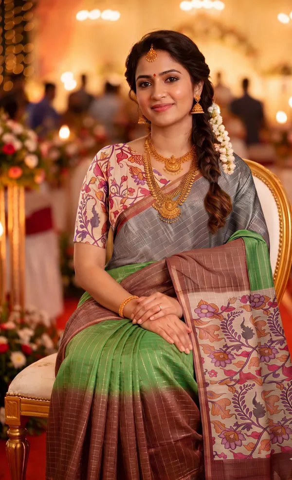 Nabia_Coffee_Brown_–_Aesthetic_Edit_for_You_|_Soft_Semi_Tussar_Silk_Saree_with_Digital_Print,_Border_&_Contrast_Print_Blouse_with_Tassels