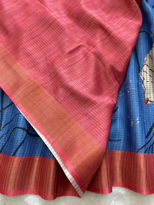 Soft_Tussar_Silk_sarees_with_Beautiful_Digital_Print_With_Attractive_Checks_Design_Saree_And_Digital_Print_Blouse_With_Tassels