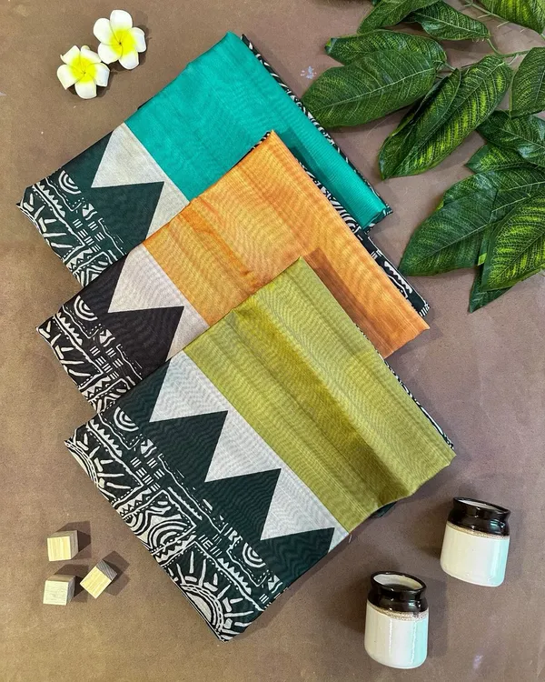 Anjali_Orange_–_Devotional_Diwali_Special_|_Soft_Tussar_Silk_Saree_with_Print,_Border_&_Contrast_Print_Blouse_with_Tassels