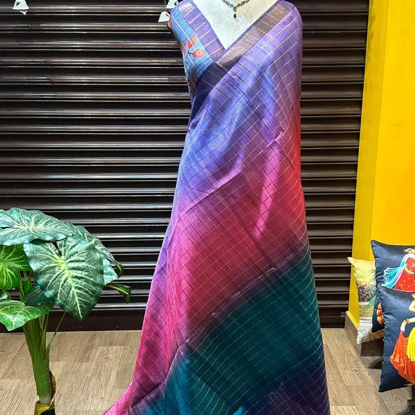 Nithya_Blue_–_Timeless_Navratri_Special_|_Soft_Tussar_Silk_Saree_with_Print,_Border_&_Contrast_Print_Blouse_with_Tassels