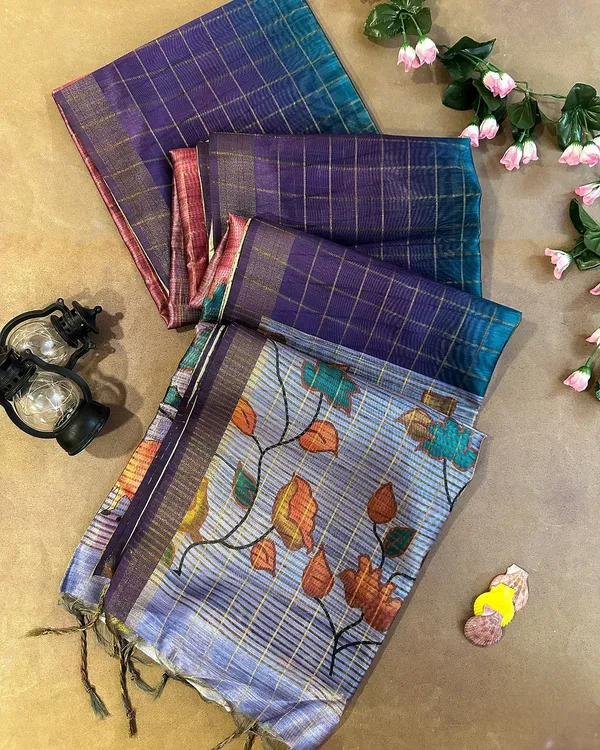 Nithya_Blue_–_Timeless_Navratri_Special_|_Soft_Tussar_Silk_Saree_with_Print,_Border_&_Contrast_Print_Blouse_with_Tassels