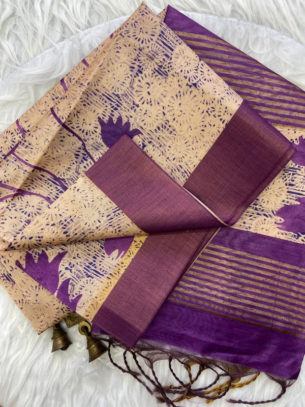 Aalia_Wine_–_Noble_Diwali_Special_|_Soft_Tussar_Silk_Saree_with_Print,_Border_&_Contrast_Print_Blouse_with_Tassels