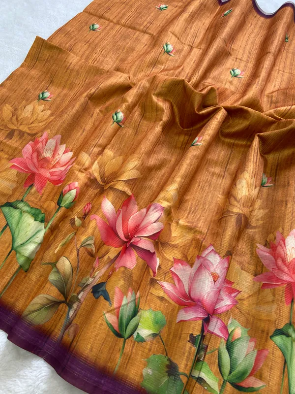 Abha_Orange_–_Radiant_Diwali_Special_|_Soft_Tussar_Silk_Saree_with_Digital_Print,_Zari_Line_Saree_&_Digital_Print_Blouse_with_Tassels