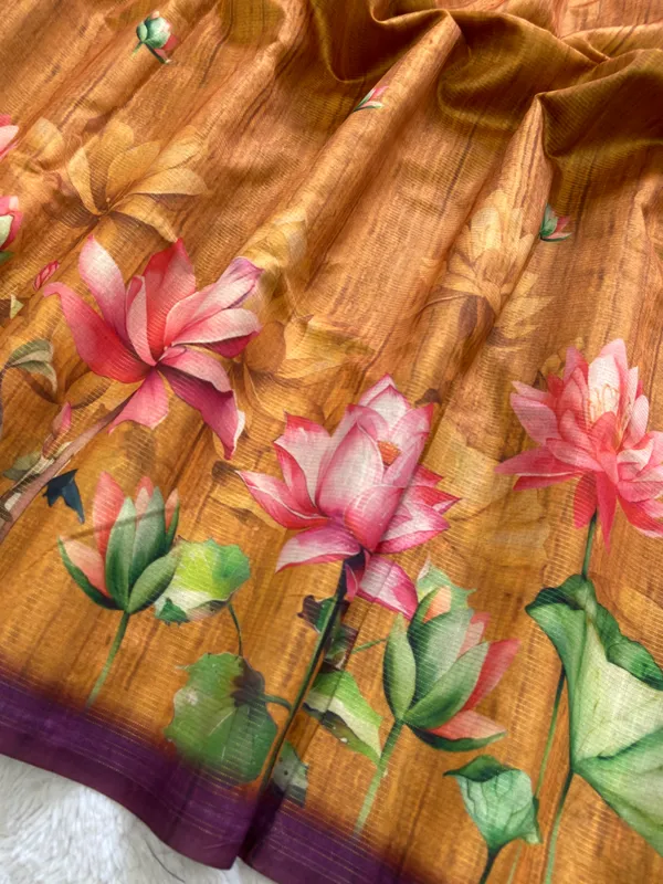 Abha_Orange_–_Radiant_Diwali_Special_|_Soft_Tussar_Silk_Saree_with_Digital_Print,_Zari_Line_Saree_&_Digital_Print_Blouse_with_Tassels
