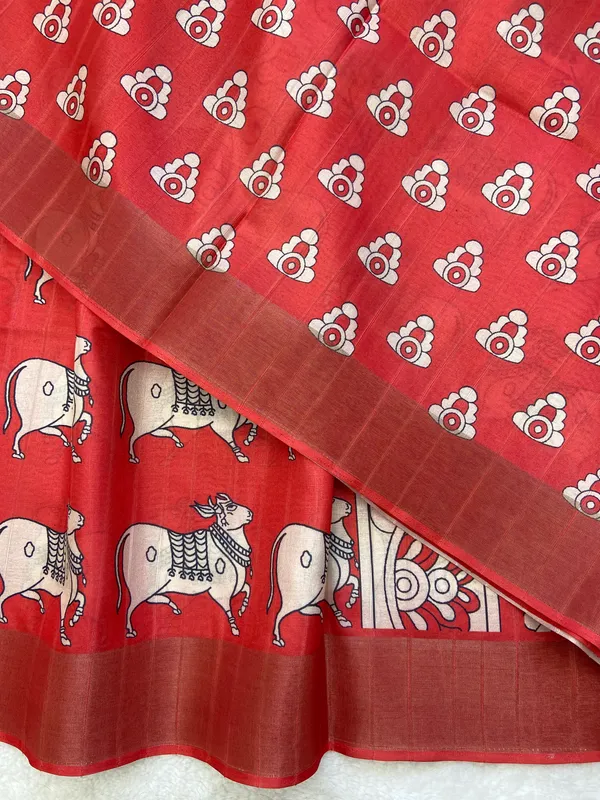 Soft_Tussar_Silk_sarees_with_Beautiful_Print_With_Attractive_Border_And_Contrast_Print_Blouse_With_Tassels