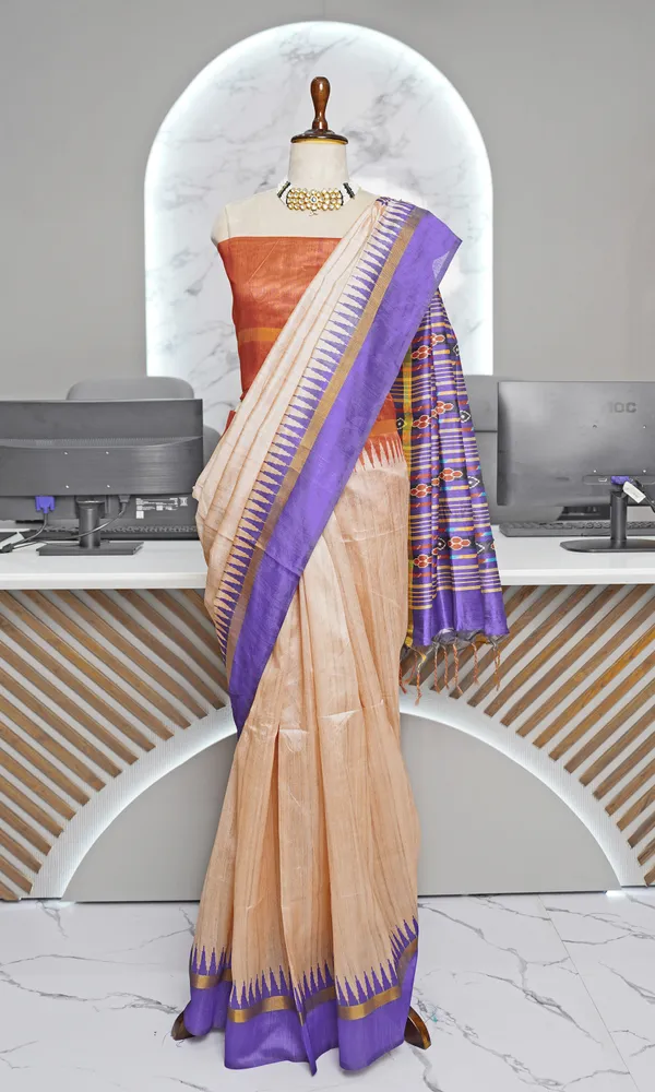 Soft_Tussar_Silk_sarees_with_Beautiful_Digital_Print_With_Attractive_Border_And_Contrast_Print_Blouse_With_Tassels