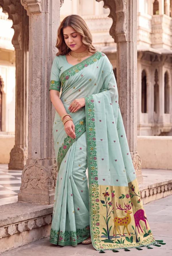Deer_Sky_Blue_–_Deer_Motif_Wedding_Special_|_Premium_Soft_Muga_Cotton_Paithani_Saree_with_Colourful_3D_Woven_Zari_Deer_Design_Pallu